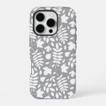 Motif Feuille tombé blanc sur gris