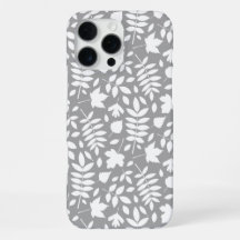 Motif Feuille tombé blanc sur gris
