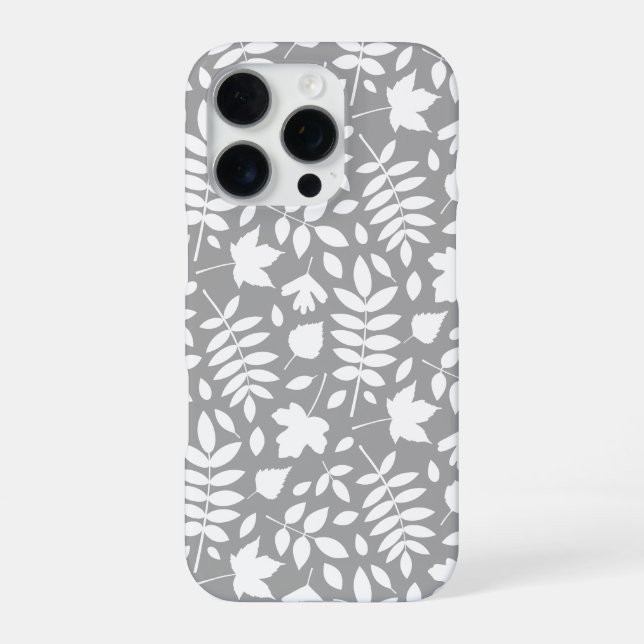 Coque iPhone Motif Feuille tombé blanc sur gris (Verso)