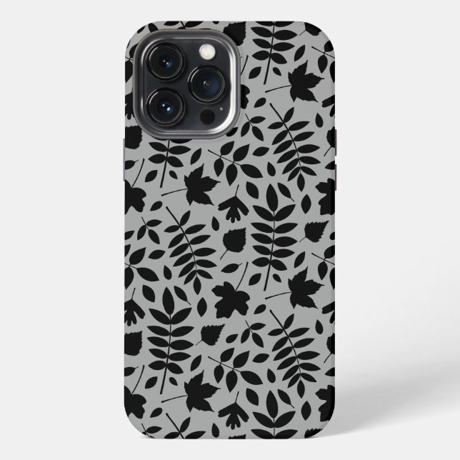 Coque iPhone Motif Feuille tombé noir sur gris (Verso)