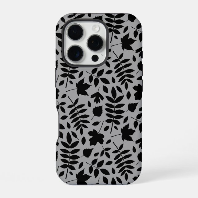 Coque iPhone Motif Feuille tombé noir sur gris (Verso)