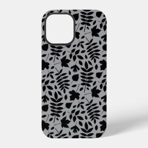 Coque iPhone 12 Motif Feuille tombé noir sur gris