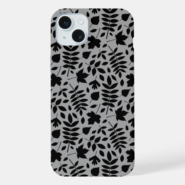 Coque iPhone Motif Feuille tombé noir sur gris (Verso)
