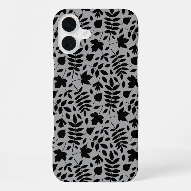 Coque iPhone Motif Feuille tombé noir sur gris (Verso)