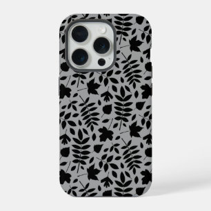 Coque iPhone 15 Pro Motif Feuille tombé noir sur gris