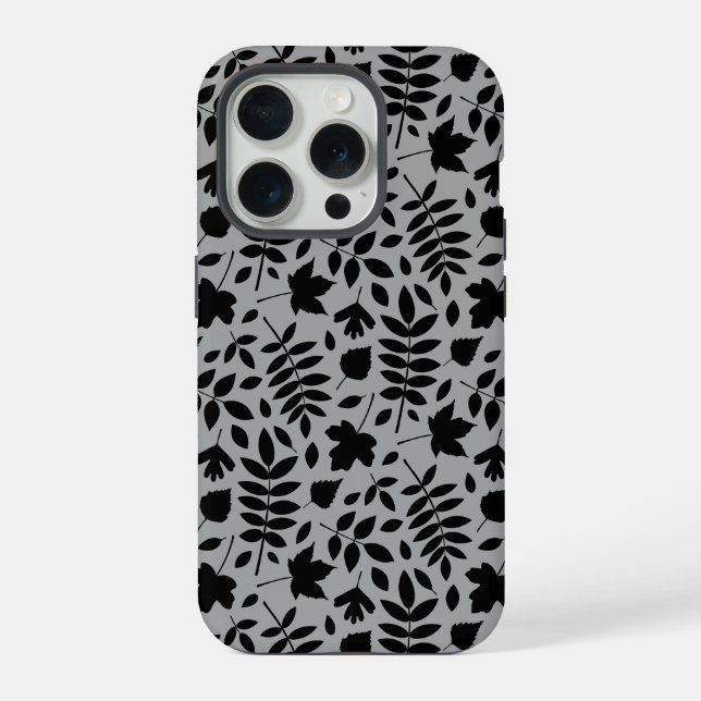 Coque iPhone Motif Feuille tombé noir sur gris (Verso)