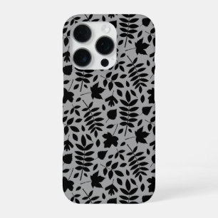 Coque iPhone 16 Pro Motif Feuille tombé noir sur gris
