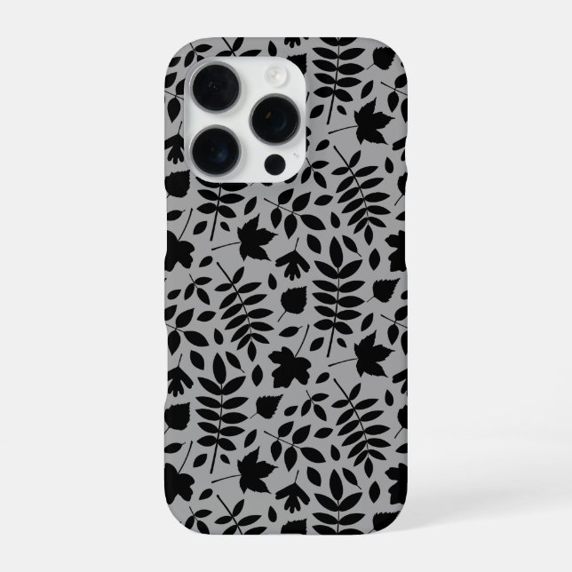 Coque iPhone Motif Feuille tombé noir sur gris (Verso)