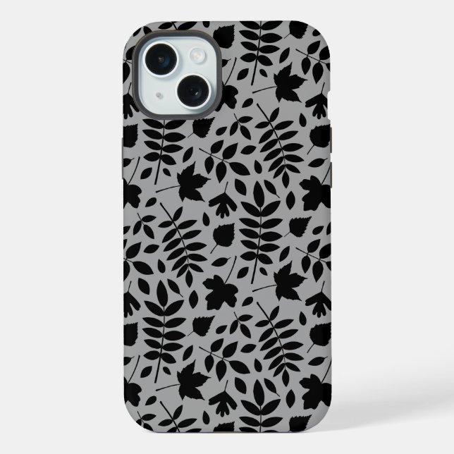 Coque iPhone Motif Feuille tombé noir sur gris (Verso)