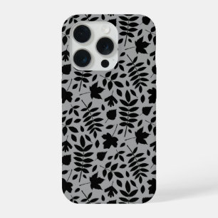 Coque iPhone 15 Pro Motif Feuille tombé noir sur gris