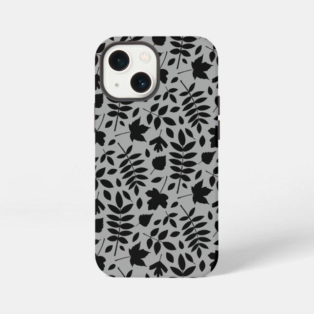 Coque iPhone Motif Feuille tombé noir sur gris (Verso)