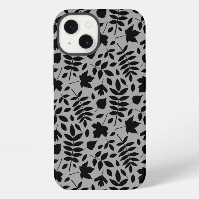 Coque iPhone Motif Feuille tombé noir sur gris (Verso)