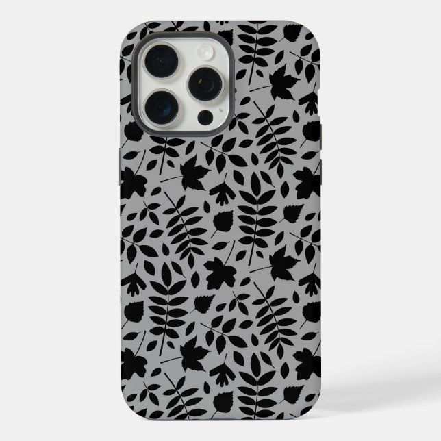 Coque iPhone Motif Feuille tombé noir sur gris (Verso)