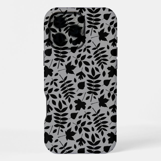 Coque iPhone Motif Feuille tombé noir sur gris (Verso)