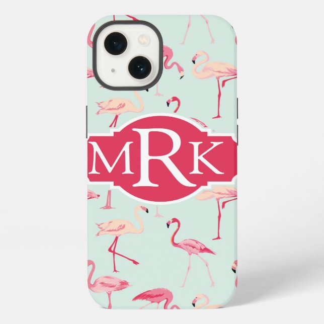 Coque iPhone Motif Flamant Rétro | Monogramme (Verso)