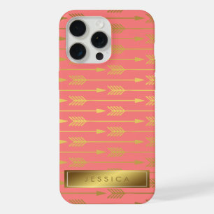 Coque iPhone 15 Pro Max Motif Flèches Feuille Or Faux Corail