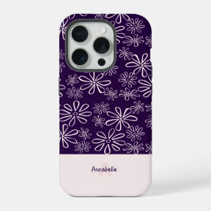Coque iPhone 15 Pro Motif Fleur de Couleur Rose et Violet Élégant