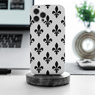 Coque iPhone 15 Pro Max Motif Fleur de Lis, Royal Français, Noir sur Blanc