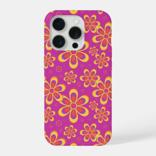 Coque iPhone 15 Pro Motif Fleur Groovy Magenta Violet Jaune