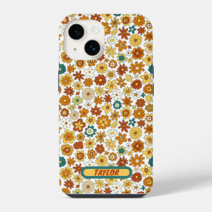 Coque Pour iPhone 14 Motif fleuri rétro personnalisé des années 70, Gro