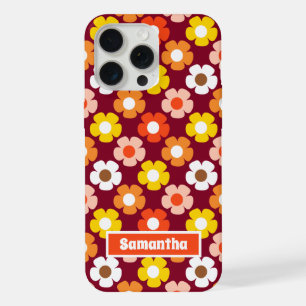 Coque iPhone 15 Pro Max Motif Fleurs Automne Rétro Bourgogne