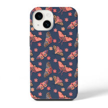 Motif Fleurs & Papillons Rose Pêche Coloré