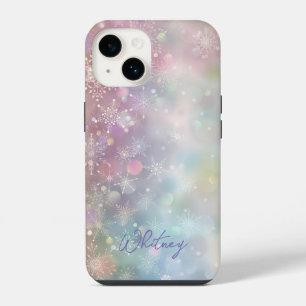 Coque Pour iPhone 14 Motif Flocon de Neige en Couleurs Pastel Douces Bo