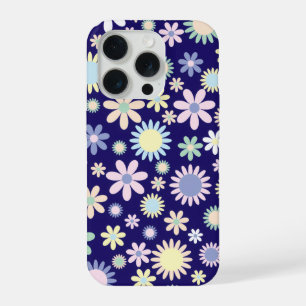 Coque iPhone 15 Pro Motif floral à fond bleu