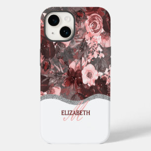 Coque Pour iPhone 14 Motif floral aquarelle boho - Monogramme rose