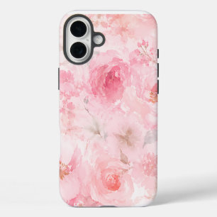 Coque iPhone 16 Plus Motif floral aquarelle rose tendre