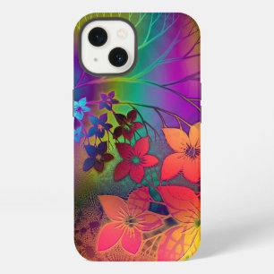 Etui iPhone 13 Motif floral arc-en-ciel tie-dye rétro coloré