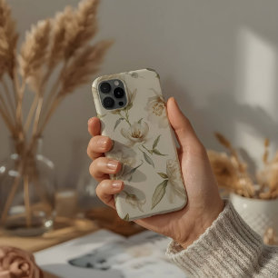 Coque iPhone 15 Pro Motif floral blanc aquarelle délicat