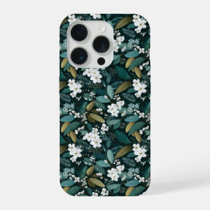 Coque iPhone 15 Pro Motif floral blanc de feuille de forêt botanique