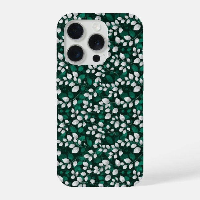 Coque iPhone Motif floral blanc feuille émeraude élégant (Verso)