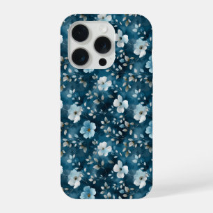 Coque iPhone 15 Pro Motif floral blanc fleur bleu doux aquarelle