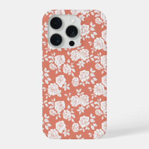 Coque iPhone 15 Pro Motif floral blanc rose corail moderne