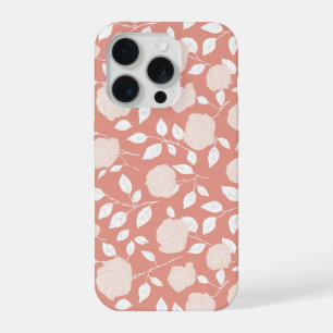 Coque iPhone 15 Pro Motif floral blanc rose pastel minimaliste