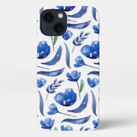 Motif floral bleu aquarelle. Fleurs de marine