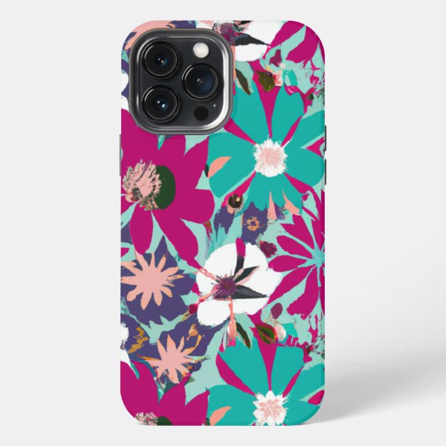 Coque iPhone Motif floral bleu et violet (Verso)