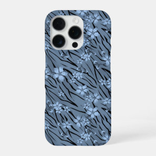 Coque iPhone 16 Pro Motif floral, bleu, tigre