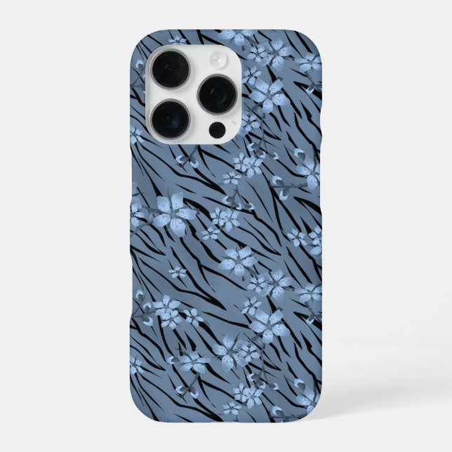 Coque iPhone Motif floral, bleu, tigre (Verso)
