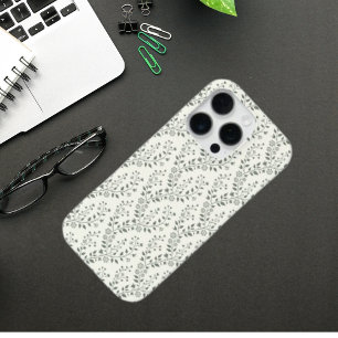 Coque iPhone 16 Pro Motif floral bohème minimaliste crème sauge élégan