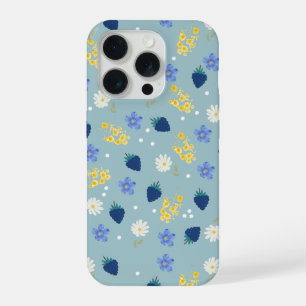 Coque iPhone 15 Pro Motif floral de fleurs sauvages et de mûres