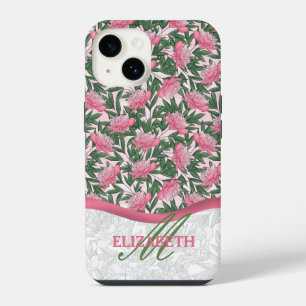 Coque Pour iPhone 14 Motif floral de pivoines à l'aquarelle Monogramme