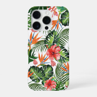 Coque iPhone 16 Pro Motif floral de verdure tropicale à l'aquarelle 
