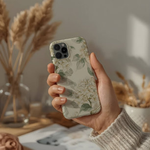 Coque iPhone 15 Pro Motif floral d'hortensia blanc doux
