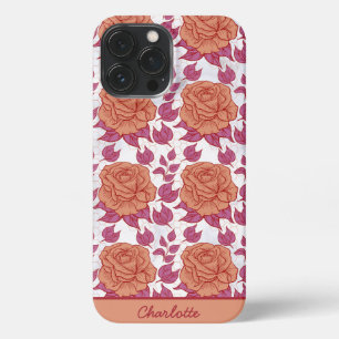 Etui iPhone 13 Pro Max motif floral grande fleur avec nom personnalisé