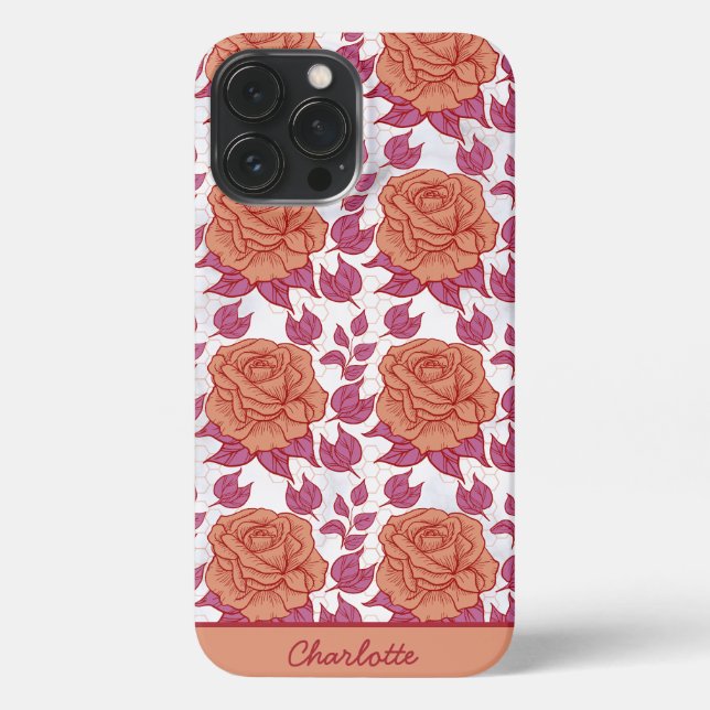 Coque iPhone motif floral grande fleur avec nom personnalisé (Verso)