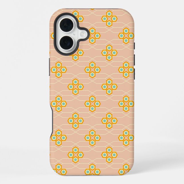 Coque iPhone Motif floral hexagonal sur fond pêche (Verso)