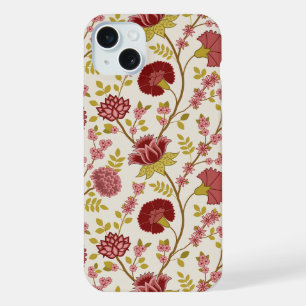 Coque iPhone 15 Plus Motif floral jacobeen grande taille rouges roses o